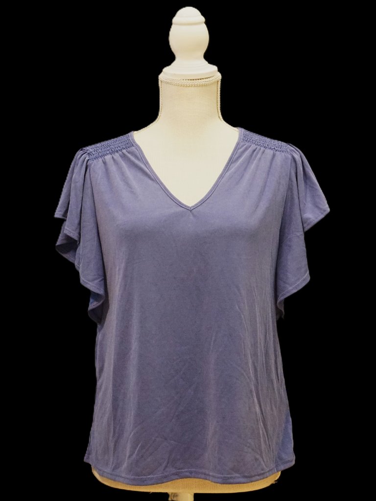 Green Envelope Purple Short Flutter Sleeve Tee Women’s Medium